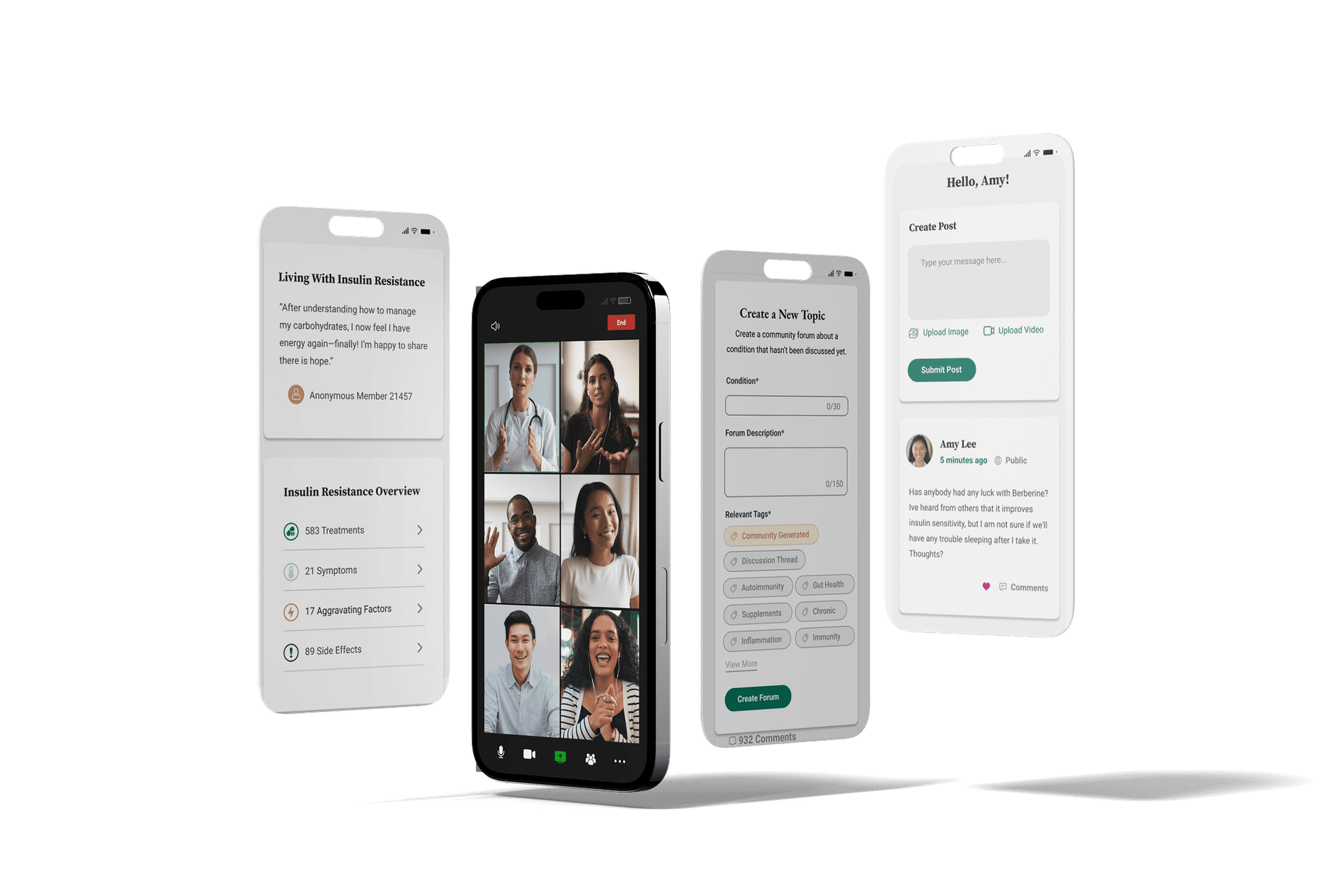 A mockup of The Health Institute courses on several types of mobile phones